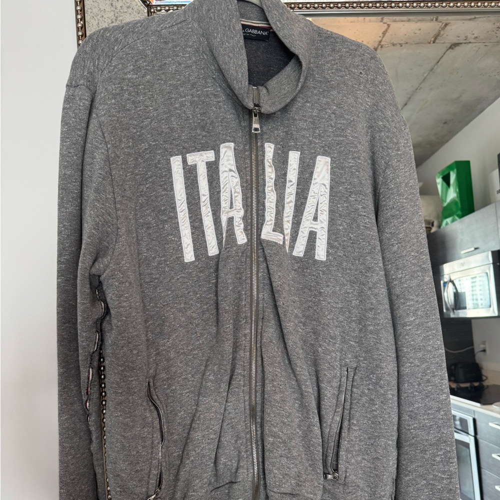 Dolce and Gabana genuine designer fleece zip up light jacket cotton soft grey